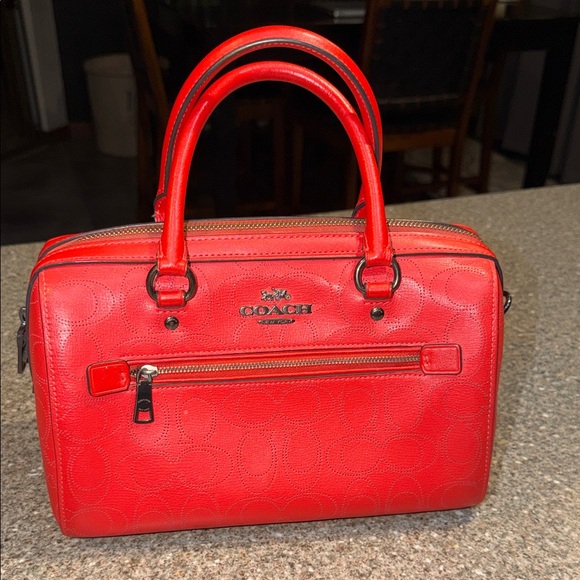 Coach Handbags - Coach Leather Red Perforated Signature Satchel with Silver Hardware
